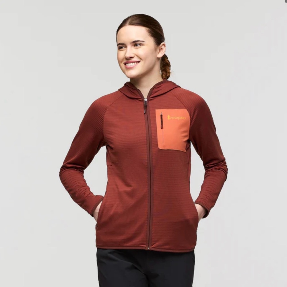 Cotopaxi Women's Rust Zip Hoodie with Orange Chest Pocket